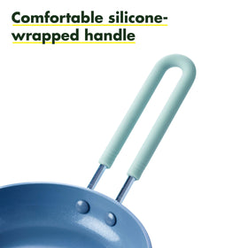 GreenPan Mini 5in egg pan handle detail with stay-cool silicone grip for safe cooking