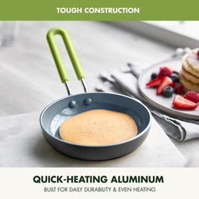 GreenPan Mini stay-cool handle with silicone sleeve for safe, confident grip