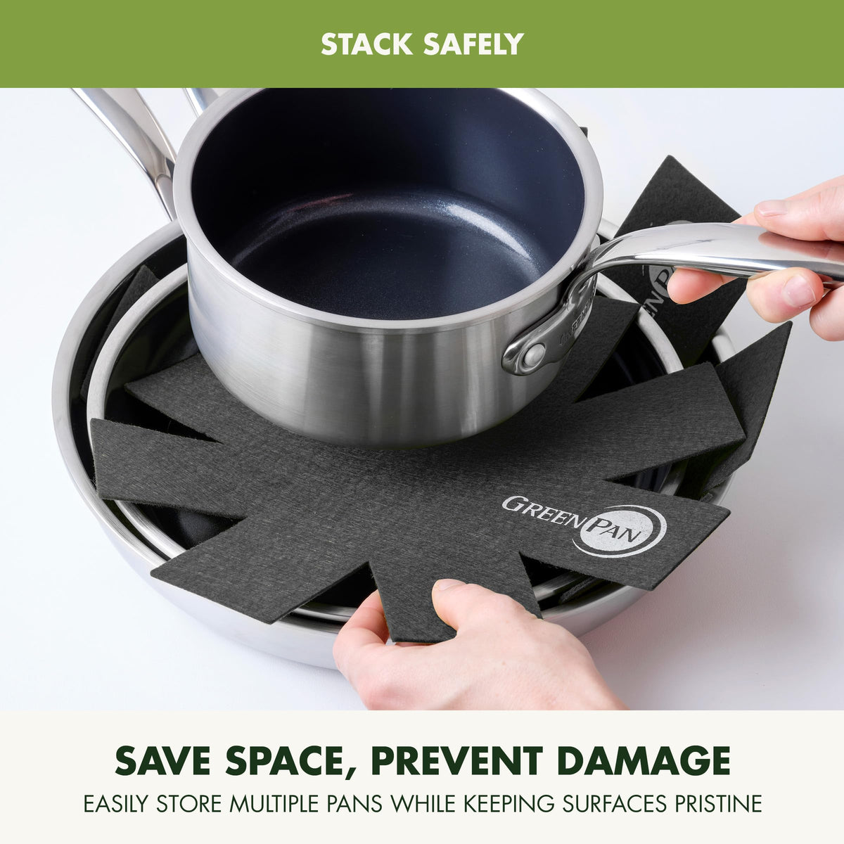 GreenPan Pan Protectors large guard nonstick pans from impact during storage.