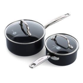 GreenPan Prime Chatham 1QT saucepan with lid for easy heat monitoring.