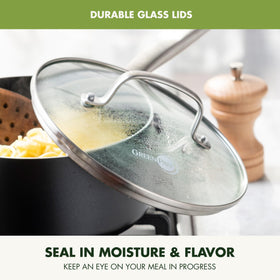 GreenPan Prime Chatham diamond-infused nonstick coating for durable release.