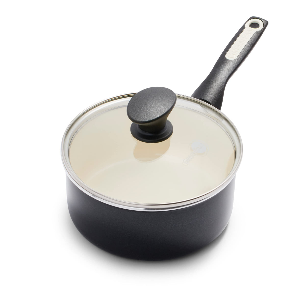 GreenPan Rio 2QT saucepan with vibrant color and efficient heat for quick meals