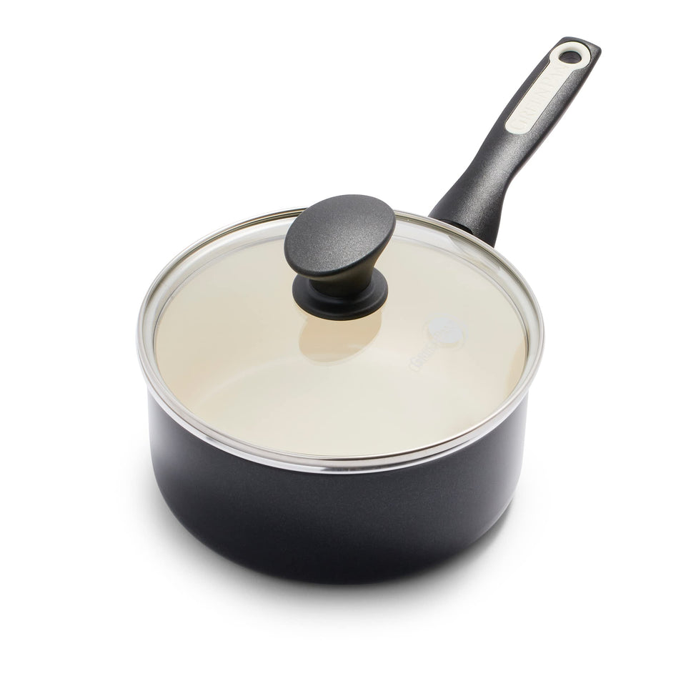 GreenPan Rio 2QT saucepan with vibrant color and efficient heat for quick meals
