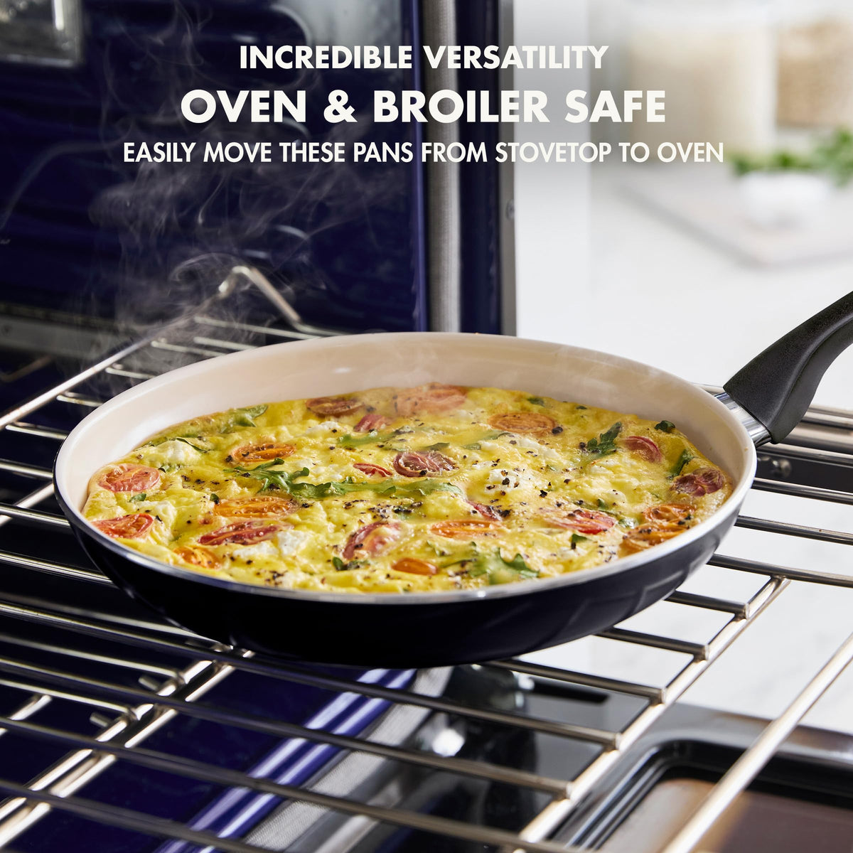 Diamond-infused coating provides durable, even heating on the Rio pan