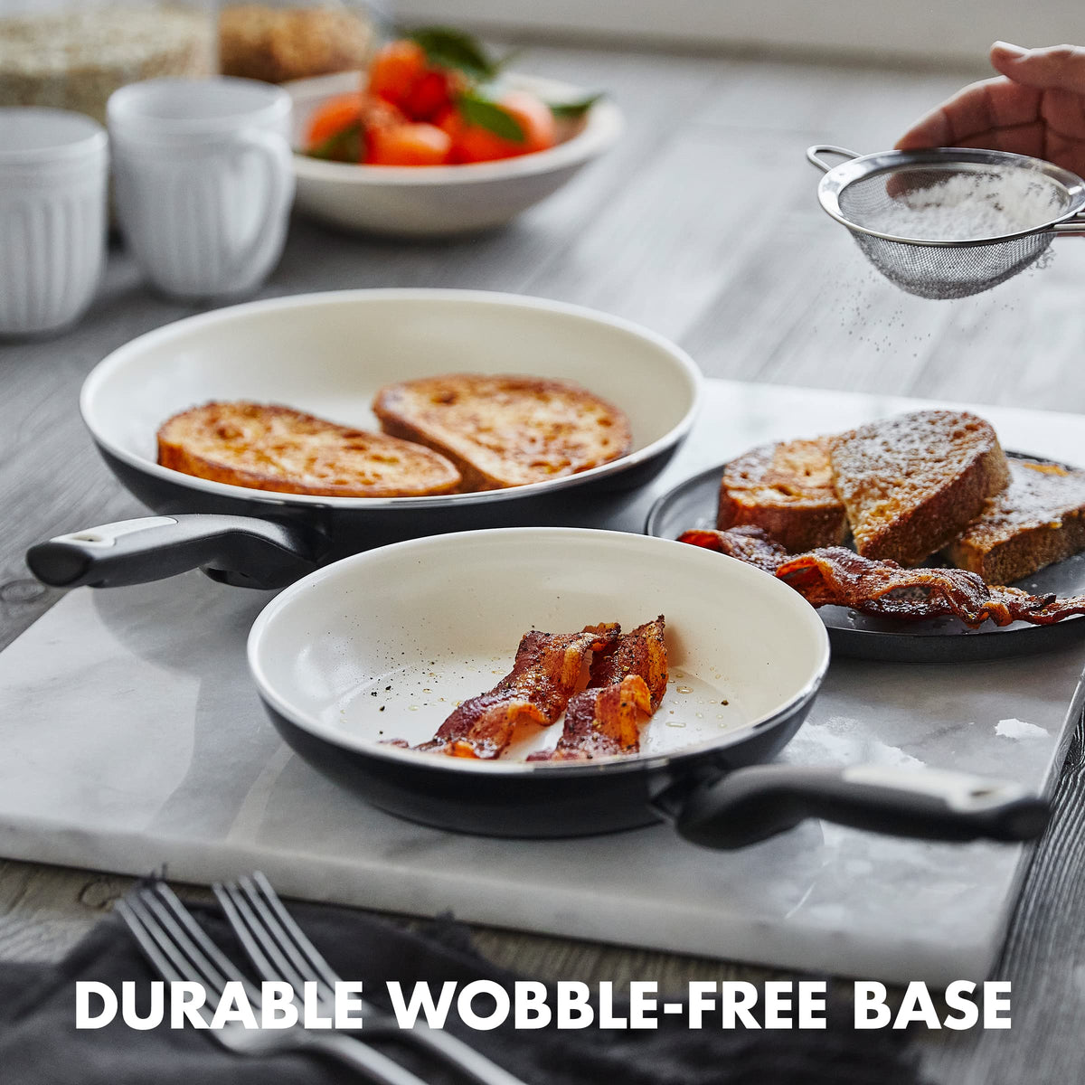 Diamond-reinforced coating on GreenPan Rio for durable nonstick performance.