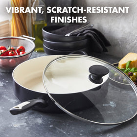 GreenPan Rio stay-cool Bakelite handle for safe, comfortable grip.