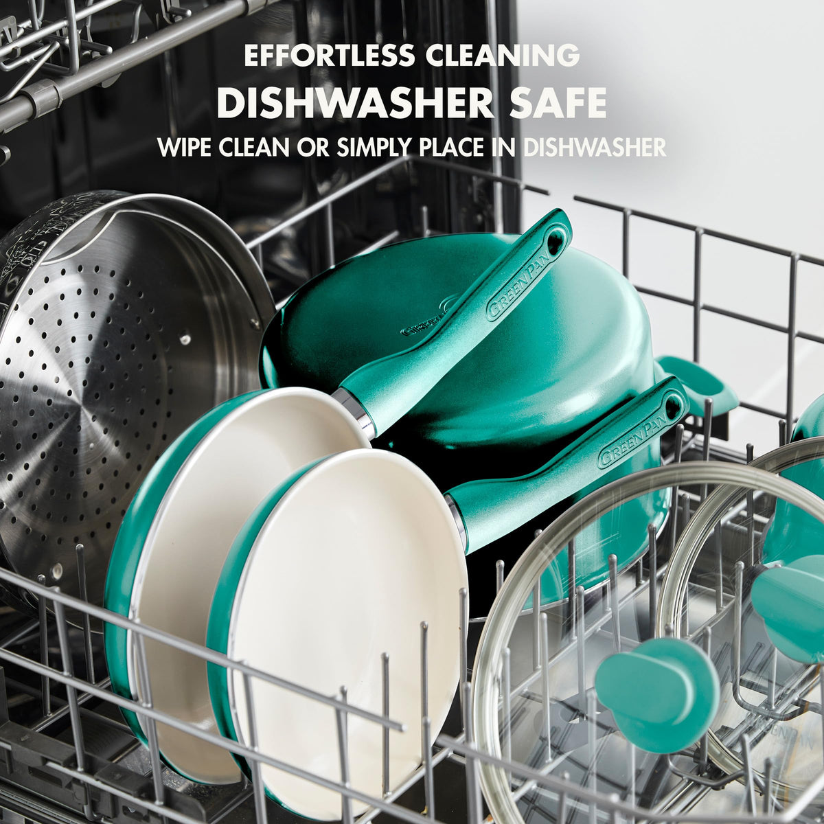 GreenPan Rio heavy-duty aluminum body heats quickly and evenly.