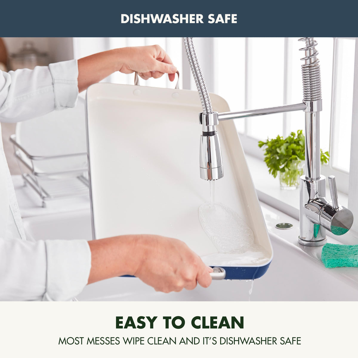 GreenPan Rio oven-safe up to 350°F and broiler-safe.