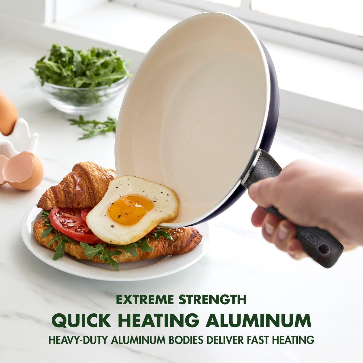 GreenPan Rio silicone spatula included for flipping and serving safely