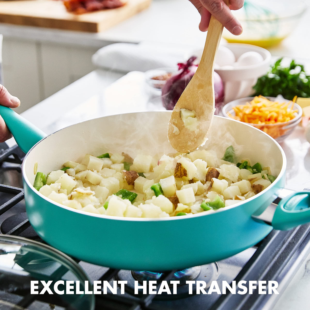 GreenPan Rio with Thermolon ceramic coating for toxin-free cooking and easy release.