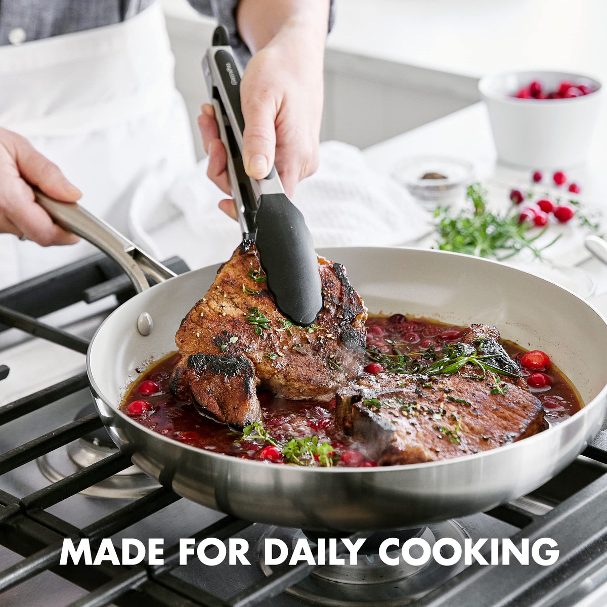 GreenPan tools with soft grips ensure comfortable cooking without scratching ceramic surfaces.