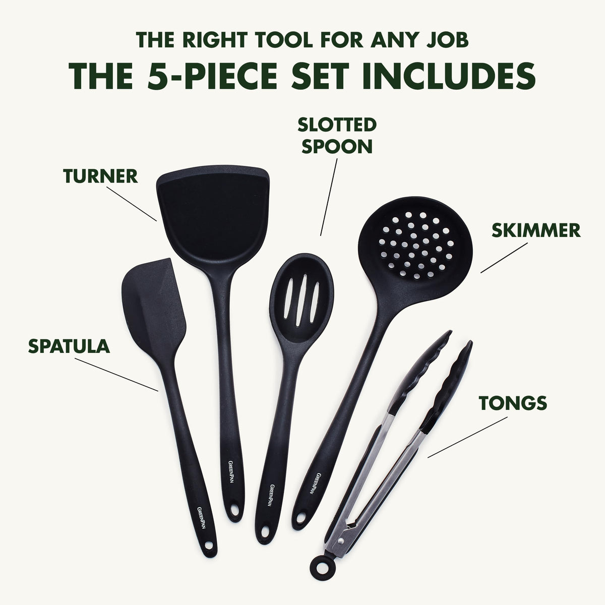 GreenPan silicone utensils demonstrate durable, scratch-free performance on nonstick cookware.