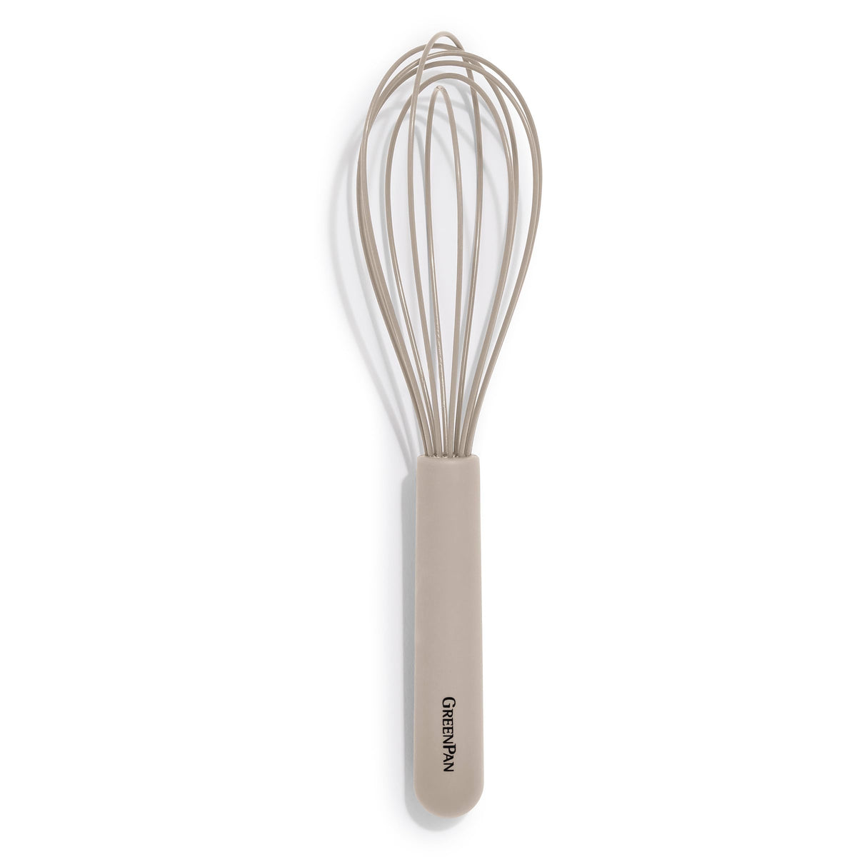 GreenPan silicone whisk with flexible edges for easy reaching and smooth mixing.