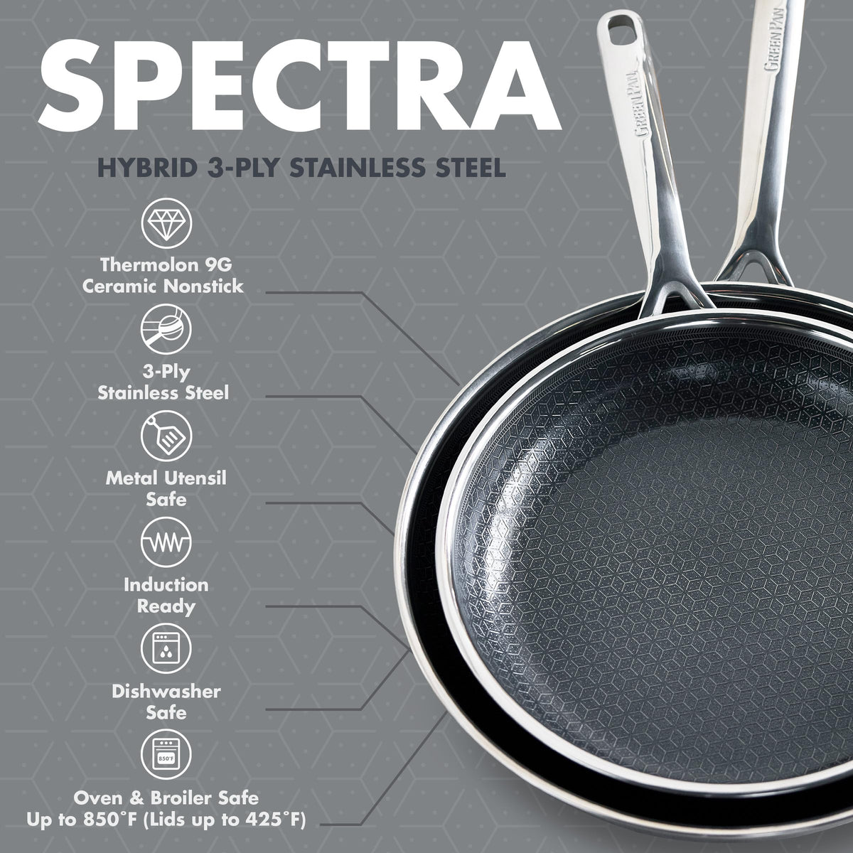 GreenPan Spectra 12-inch frying pan designed for even browning on all heat sources.