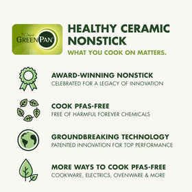 GreenPan Spectra solid cast handles provide a secure, stable grip.