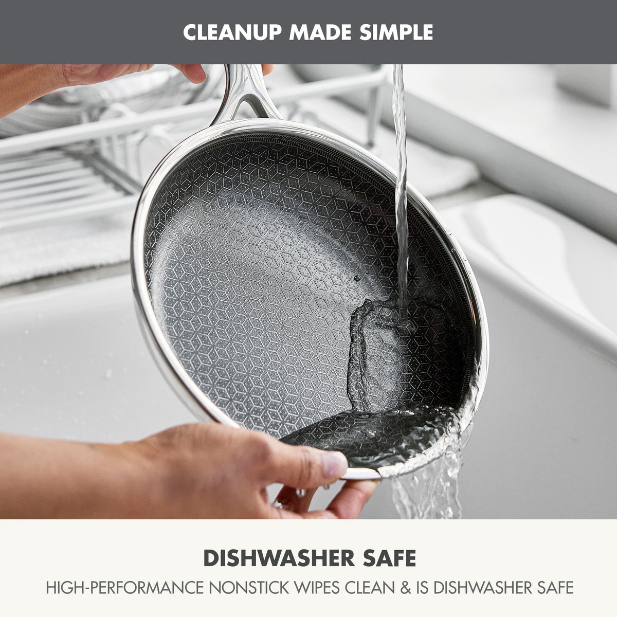 GreenPan Spectra tri-ply stainless steel core for fast, even heat.