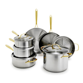 GreenPan 11-piece stainless steel set for versatile, even-heating cooking.