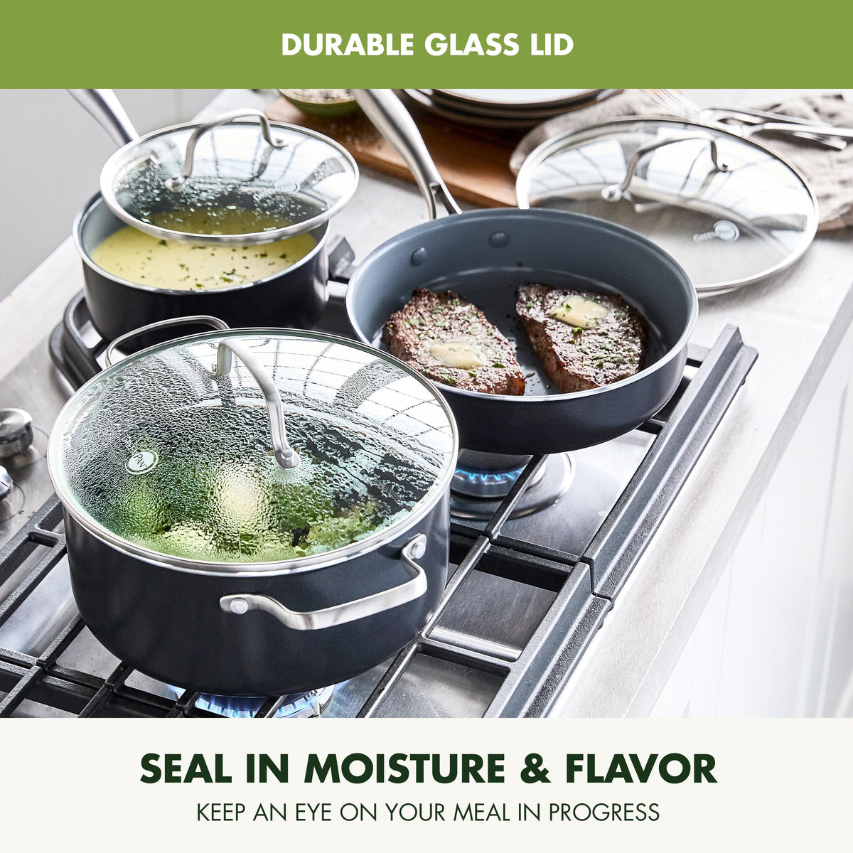 GreenPan Swift 8in frying pan, versatile for searing and weeknight meals.