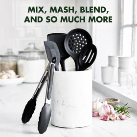 GreenPan tongs, turner, spatula, skimmer, and slotted spoon enable seamless multitasking.
