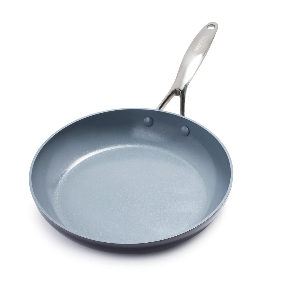 GreenPan Valencia Pro 10-inch pan top view shows durable hard anodized body for even browning