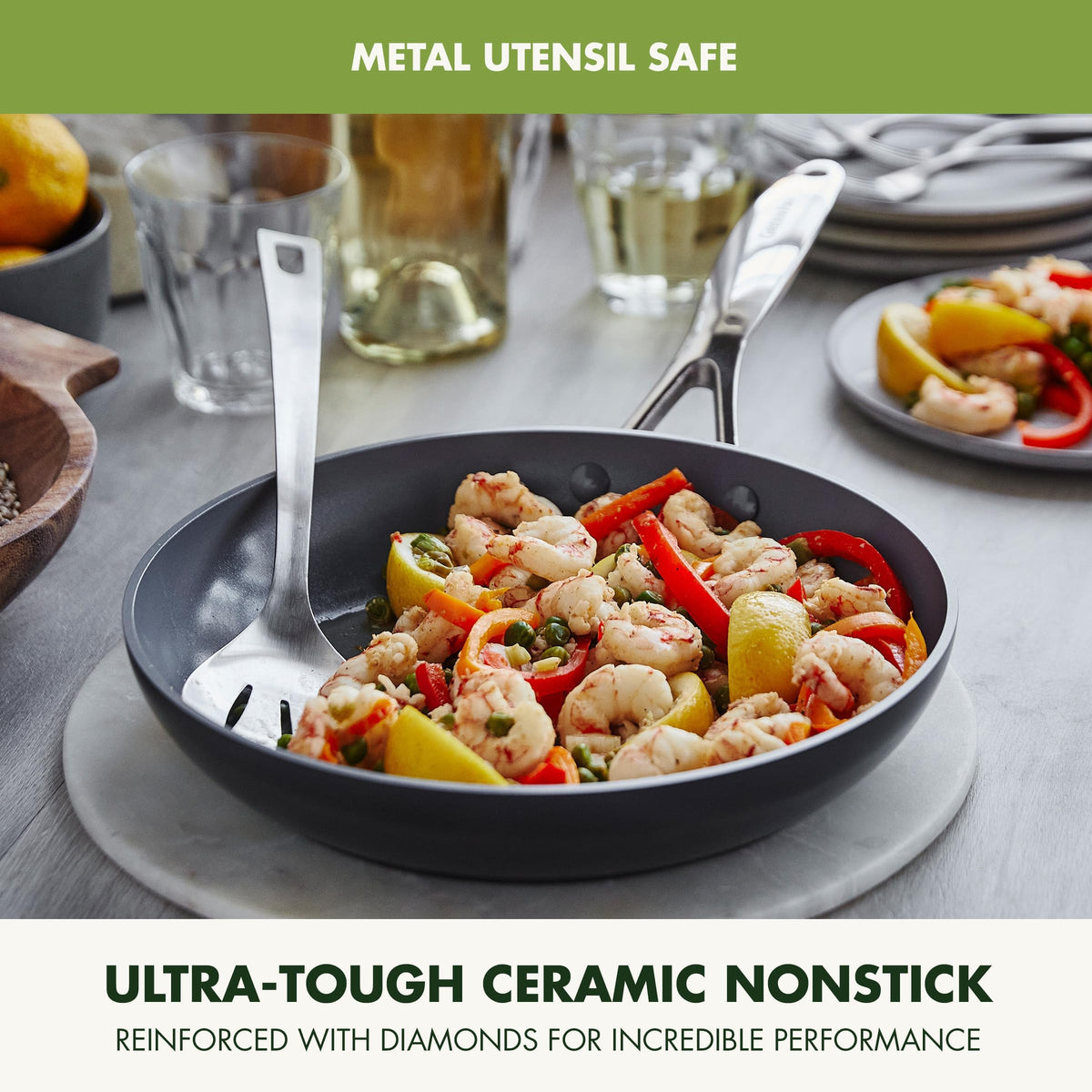 GreenPan Valencia Pro 12-inch frypan ready for searing and sautéing with easy cleanup.