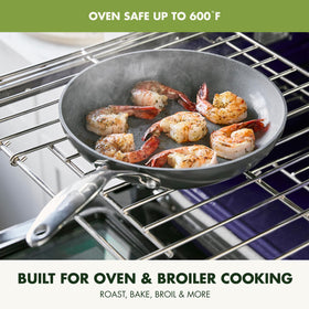 GreenPan Valencia Pro diamond-ceramic nonstick enables durable release for quick cooking.