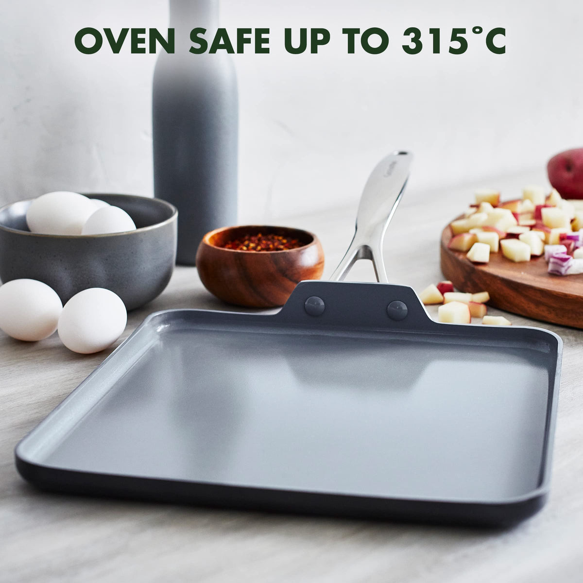 GreenPan Valencia Pro durable hard anodized body ready for busy cooking
