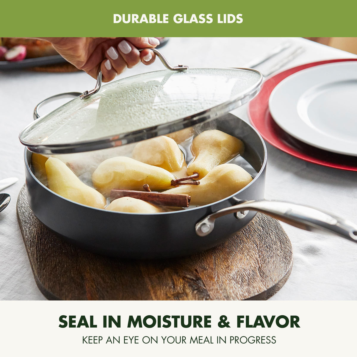 GreenPan Valencia Pro 9.5in fry pan offers smooth release.