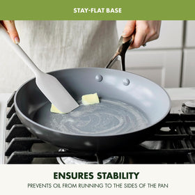 GreenPan Valencia Pro stainless steel handle stays cool during stovetop to oven transfers.