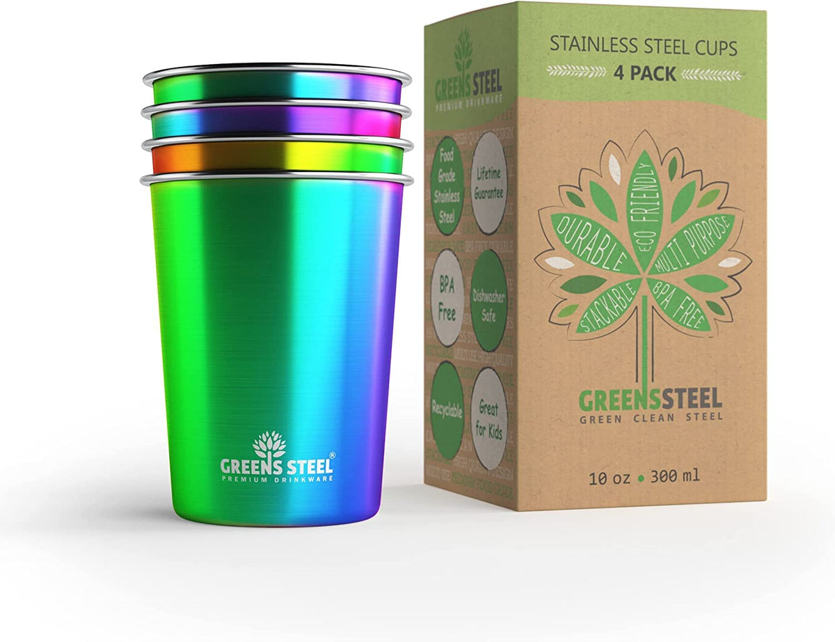 Greens Steel 10oz kids cup front view, durable stainless steel for daily hydration.