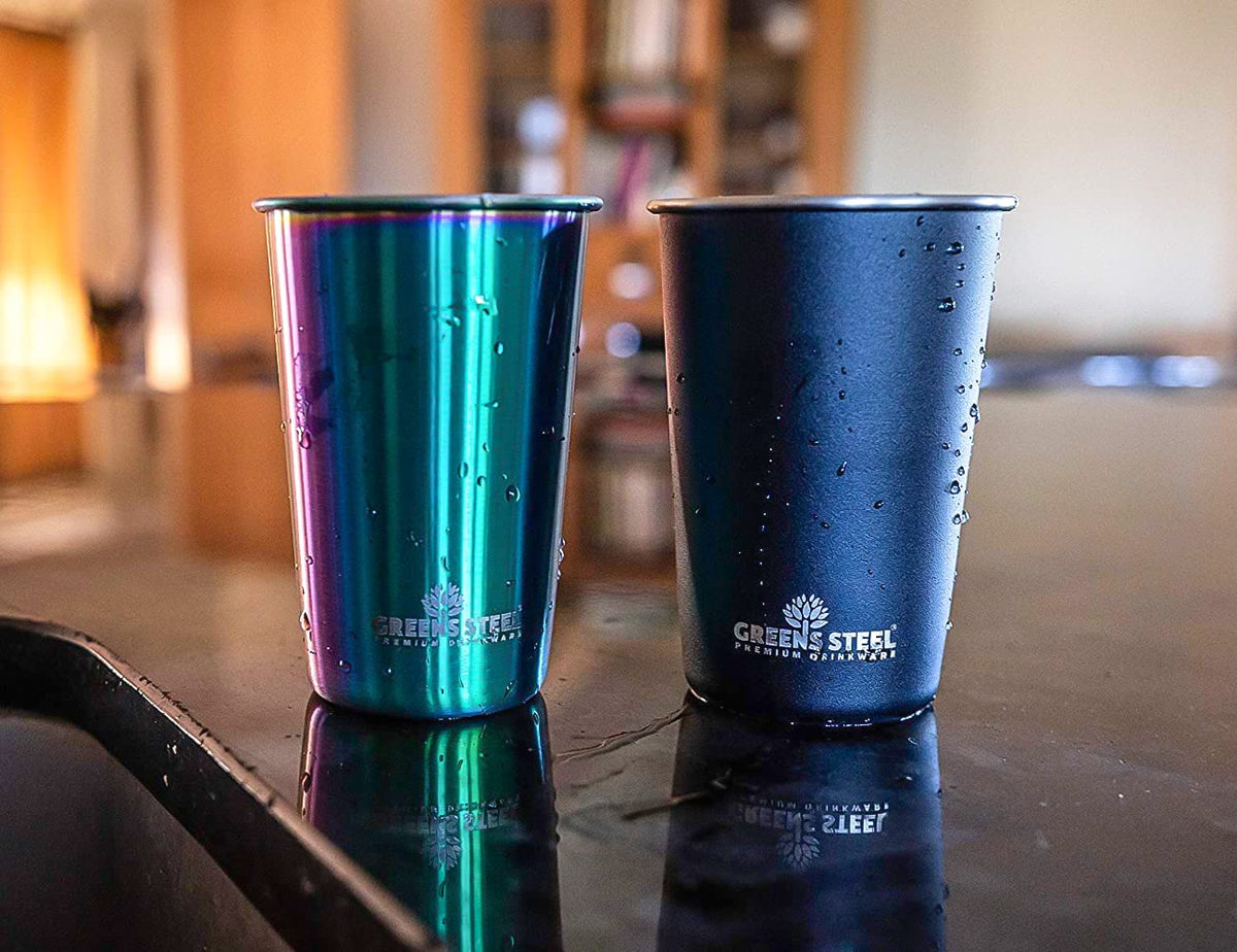 Greens Steel 10oz kids cup in school lunch setting.