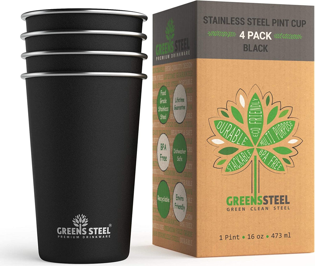 Greens Steel 16oz pint tumbler exterior black finish for durable daily use.