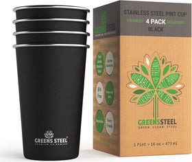Greens Steel 16oz pint tumbler exterior black finish for durable daily use.