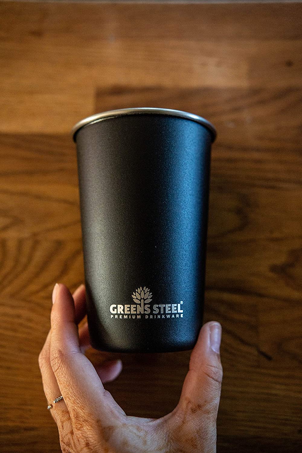 Greens Steel 16oz pint tumbler interior electropolished for rust-free taste.