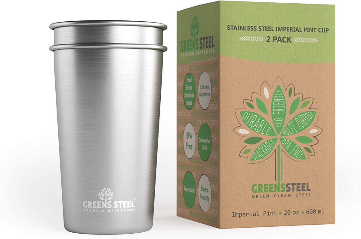 Greens Steel 20oz cups with outside powder-coated finish for durability in daily use.