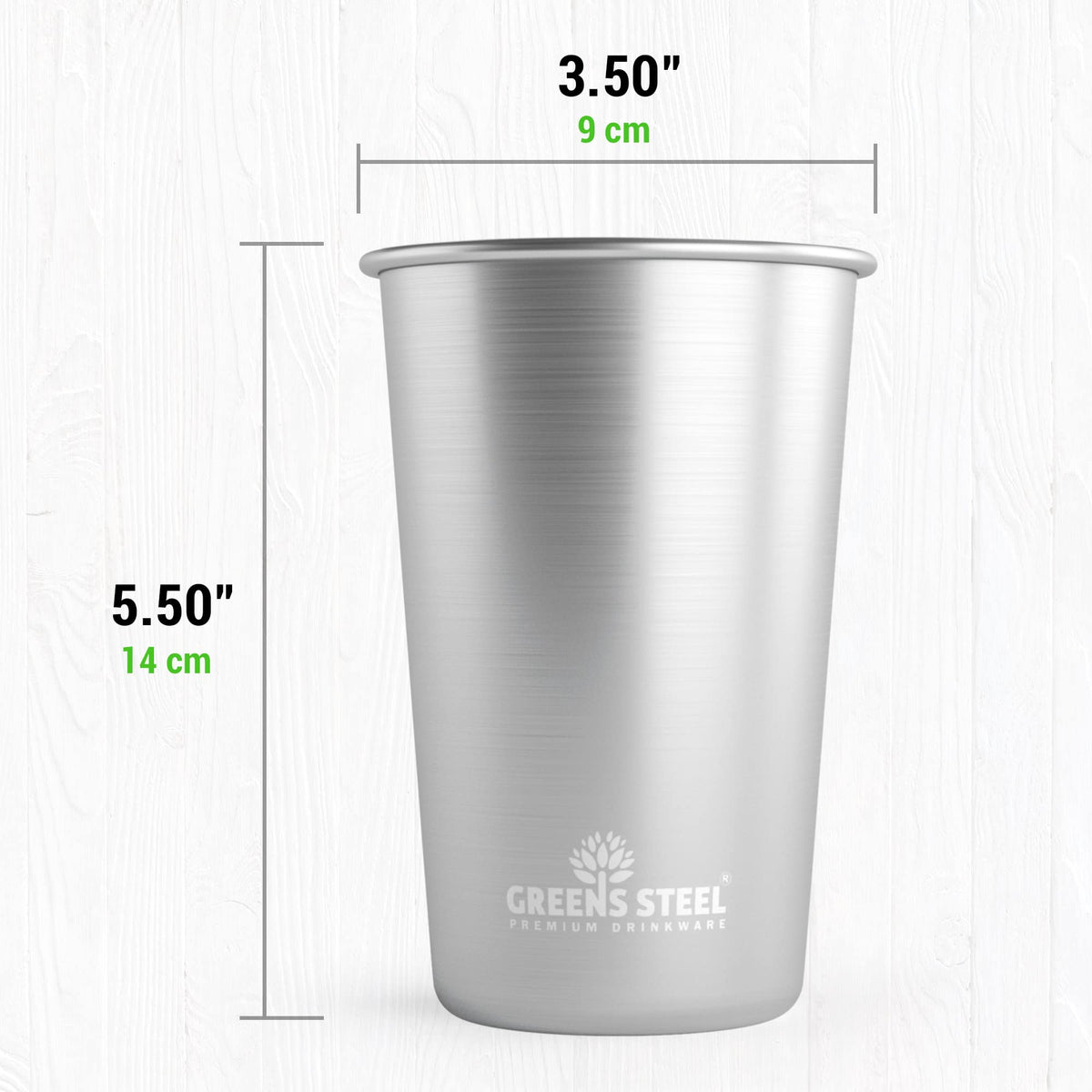 Greens Steel 20oz cups shown stacked for space-saving storage.