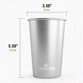 Greens Steel 20oz cups shown stacked for space-saving storage.