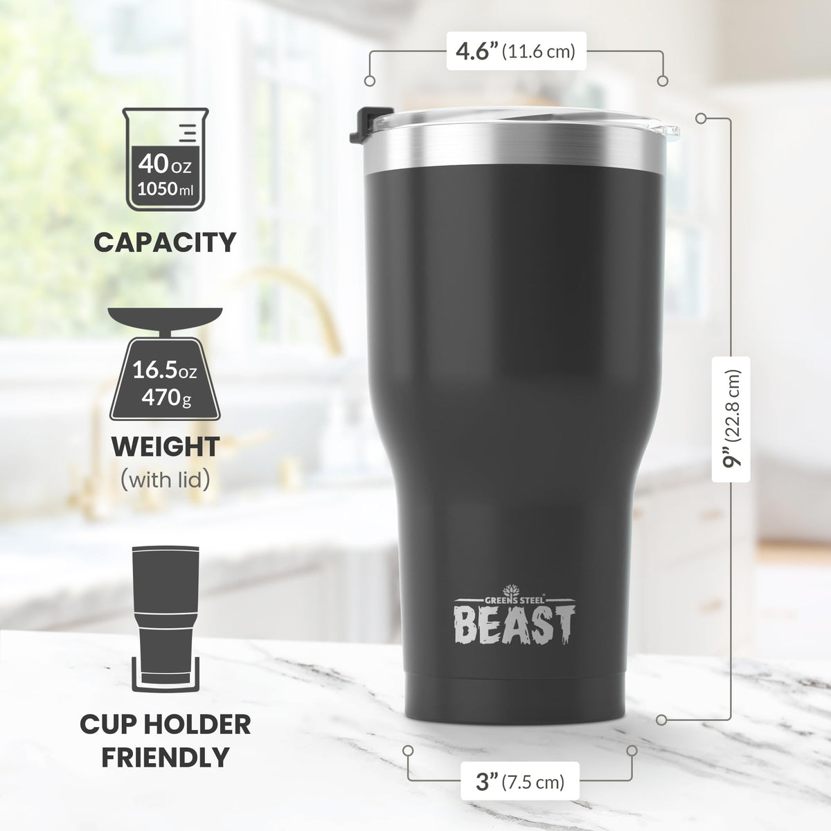 Greens Steel 40oz tumbler durable BPA-free stainless steel