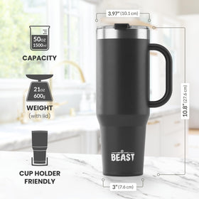 Greens Steel 50oz hot coffee tumbler keeping warmth for hours during commutes.
