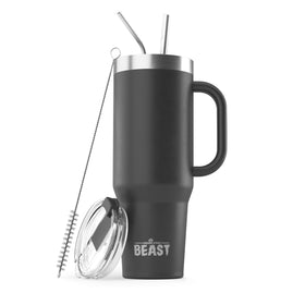 Greens Steel 50oz Tumbler with handle in matte black, great for on the go hydration.