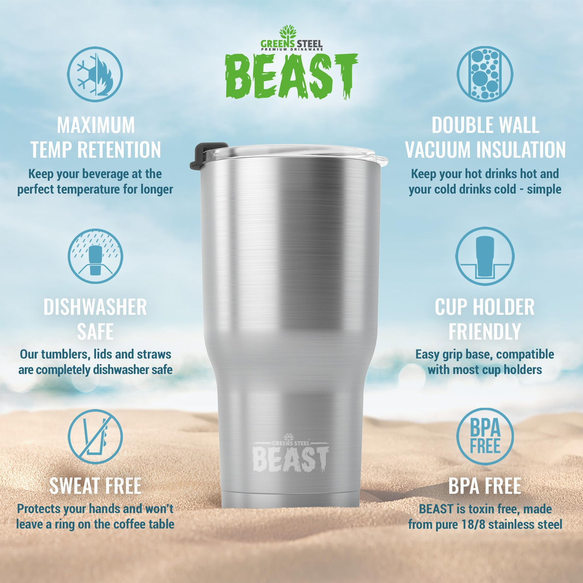 Greens Steel Beast 40oz tumbler gift box highlights premium presentation