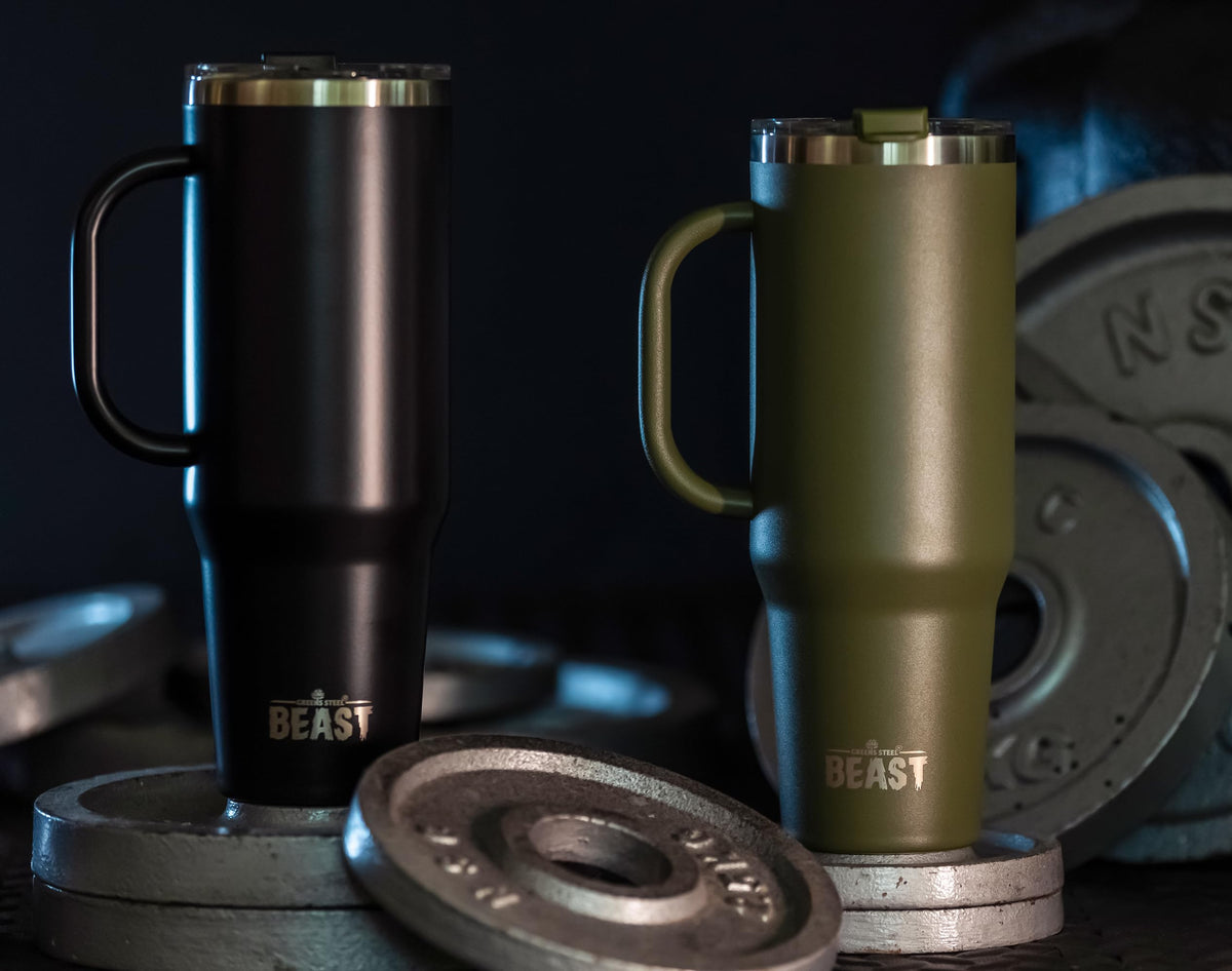 Greens Steel Beast 50oz tumbler bundle includes two straws for water and smoothies.