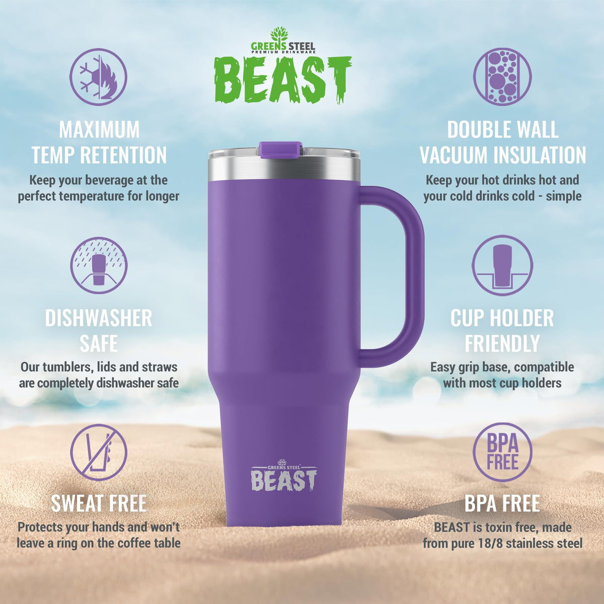 Greens Steel Beast 50oz tumbler interior polished for clean taste