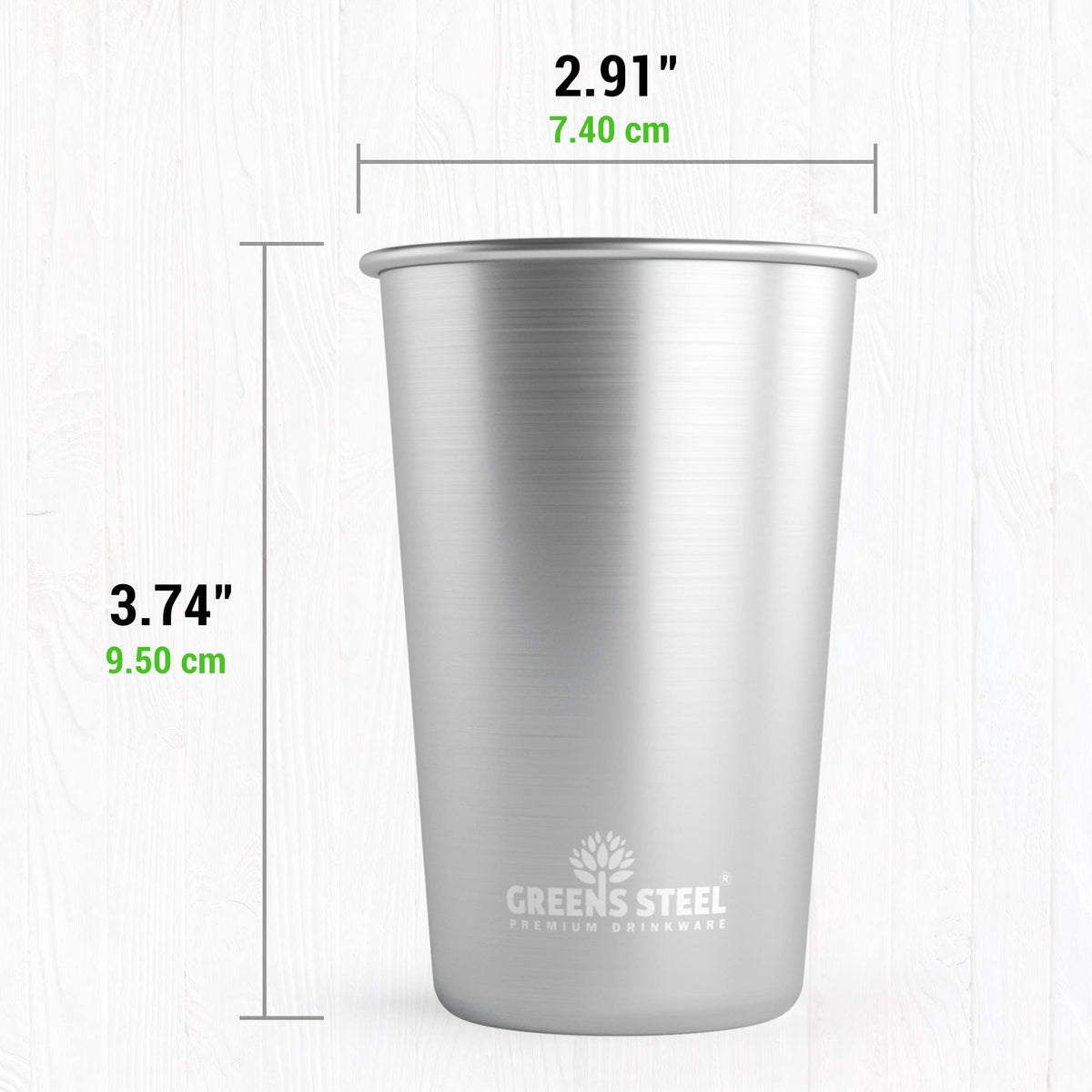 Greens Steel kid-friendly cups with smooth edges for little hands.