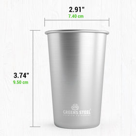 Greens Steel kid-friendly cups with smooth edges for little hands.