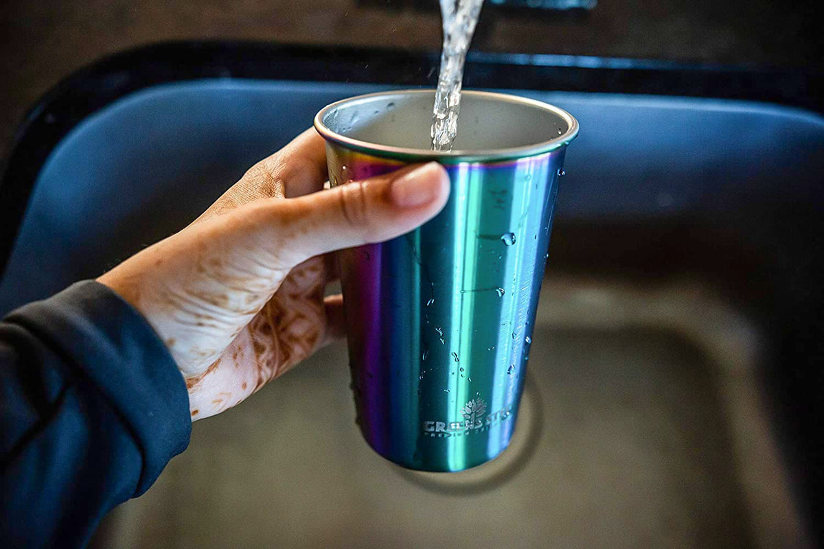 Greens Steel stackable rainbow finish cups for outdoor adventures