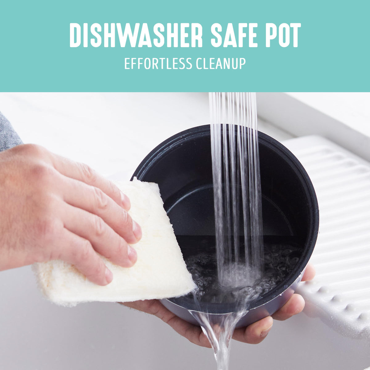 One-switch design on GreenLife rice cooker enabling simple white or brown rice selection.