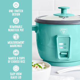 Removable inner pot of GreenLife rice cooker for easy cleaning and versatile cooking.
