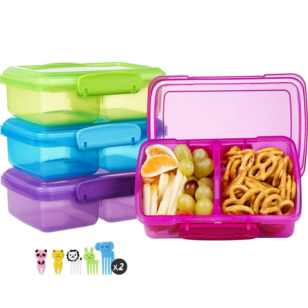 Greentainer 4-pack snack containers with two compartments for organized school lunches.