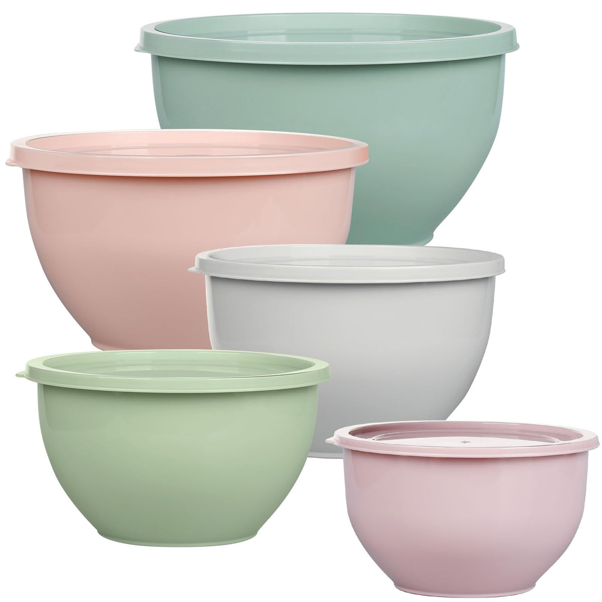Greentainer 5-piece mixing bowls with lids for versatile kitchen prep.